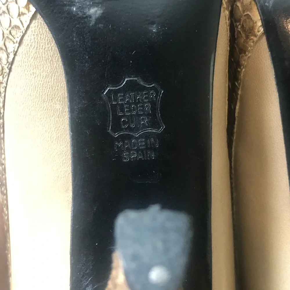 👠Christian Dior Vintage Tan Leather & Snakeskin-Textured Trim Heels -Size 7 👠